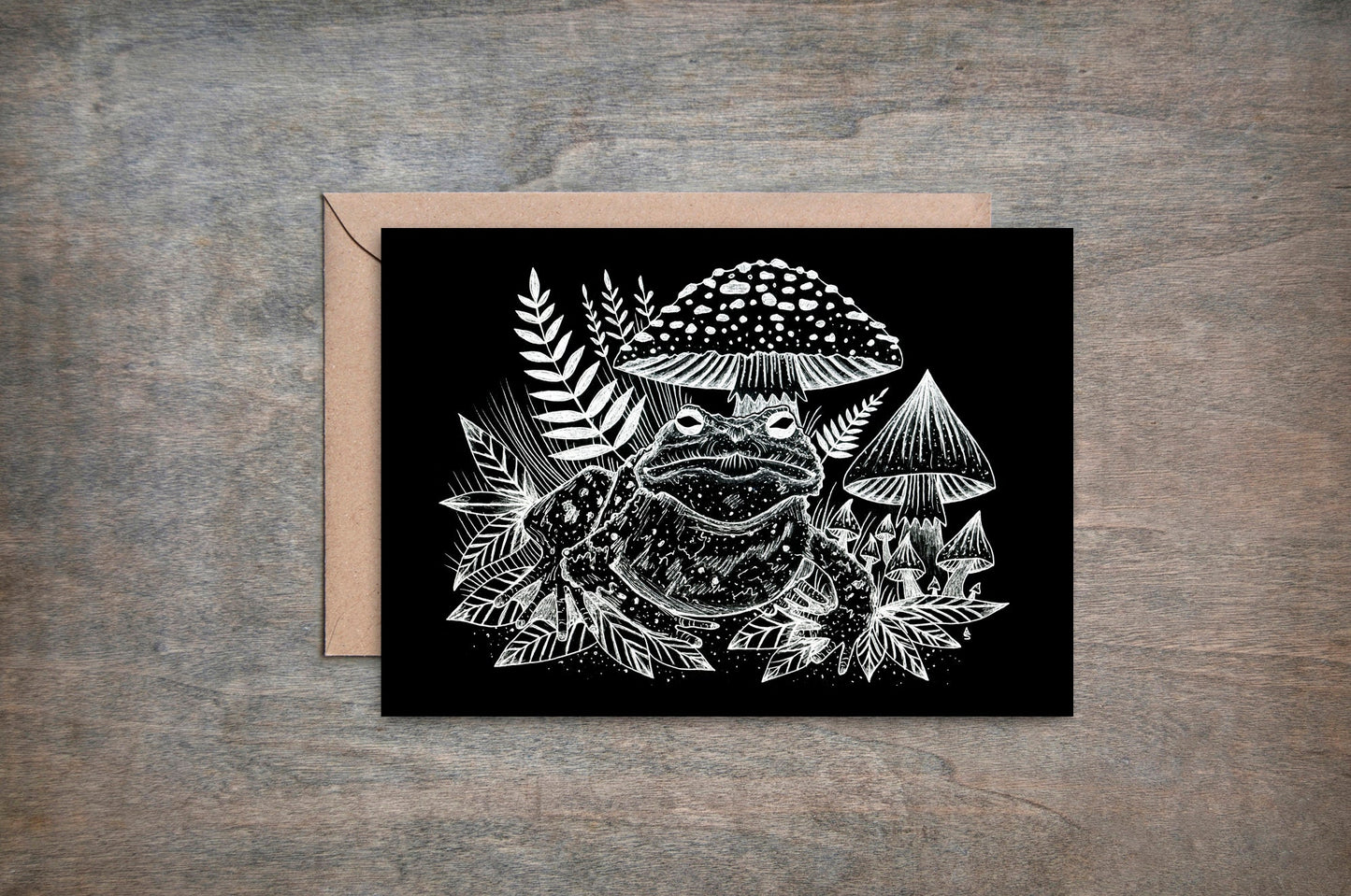 Mushroom Toad Greetings Card & Envelope - Whimsical Toad And Toadstool Card - Witchy Halloween Toad Familiar Cottagecore Goblincore Card