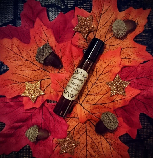 Burning Leaves Original Perfumed Oil - Gothic Autumn Winter Spiced Bonfire Wood Roll On Fragrance - Burnt Leaves Vetiver Vegan Oil Blend