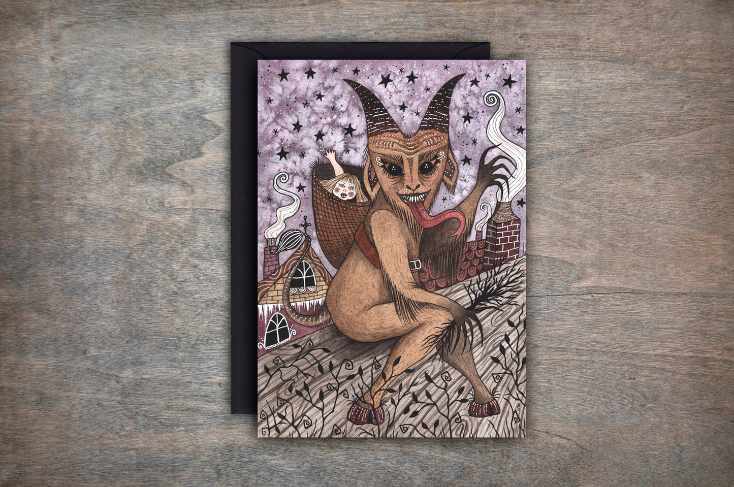 Baby Krampus Card - Krampus Night Gothic Winter Card - Spooky Christmas Creepmas Cards - Winter Pagan Yule Dark Fairy Tale Greetings Card