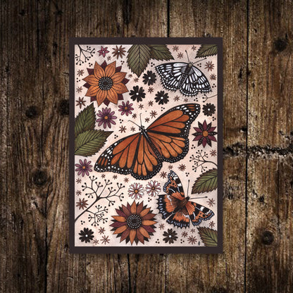 Mini A6 Butterfly Meadow Print - Small Spring Summer Butterflies Illustration - Cottagecore Garden Postcard Print - Whimsical Floral Decor