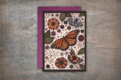 Butterfly Meadow Greetings Card & Envelope - Spring Summer Butterflies Card - Monarch butterfly card - Cozy Dark Cottagecore Garden Card