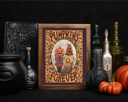 Pumpkins Forever Print - Whimsical Pumpkin Family A5 - A4 - A3 Watercolour Wall Art - Pumpkin Head People Trick Or Treat Halloween Decor