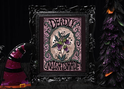 Deadly Nightshade Print - The Witches Garden Botanical A5 - A4 - A3 Watercolour Art - Gothic Spooky Purple Decor - Poisonous Plants Floral